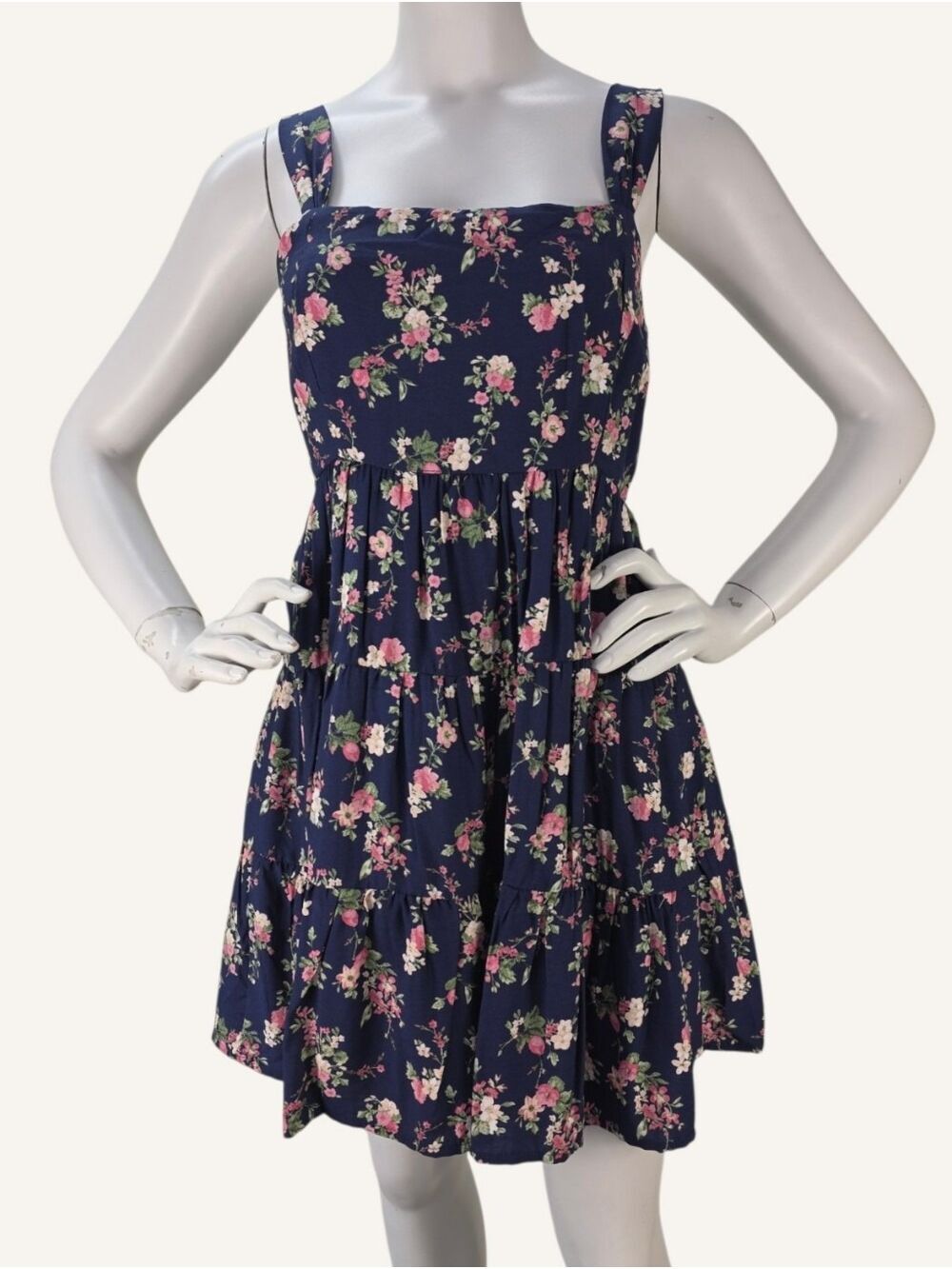 Blu Pepper Midnight Petals Navy Floral Smocked Tiered Mini Dress Small NWT